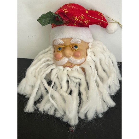 Christmas Holiday Other - Ornament Christmas Red Santa Head Plush Beard Gold Glass Holiday Decor